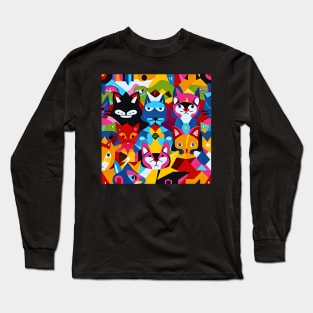 Cute playful abstract deformed geometric cats Long Sleeve T-Shirt